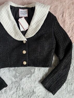 Alexia admor clementine black tweed crop jacket blazer